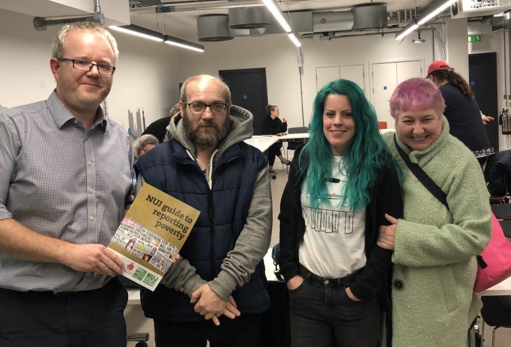 Gavin Aitchison, Martin Green, Sydnie Corley and Mary Passeri at an NUJ meeting in London