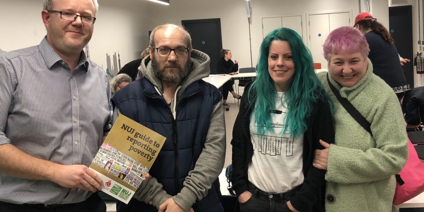 Gavin Aitchison, Martin Green, Sydnie Corley and Mary Passeri at an NUJ meeting in London