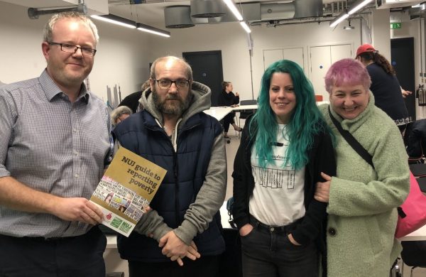 Gavin Aitchison, Martin Green, Sydnie Corley and Mary Passeri at an NUJ meeting in London