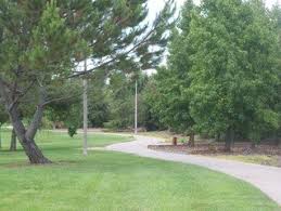 a park with a path and some trees