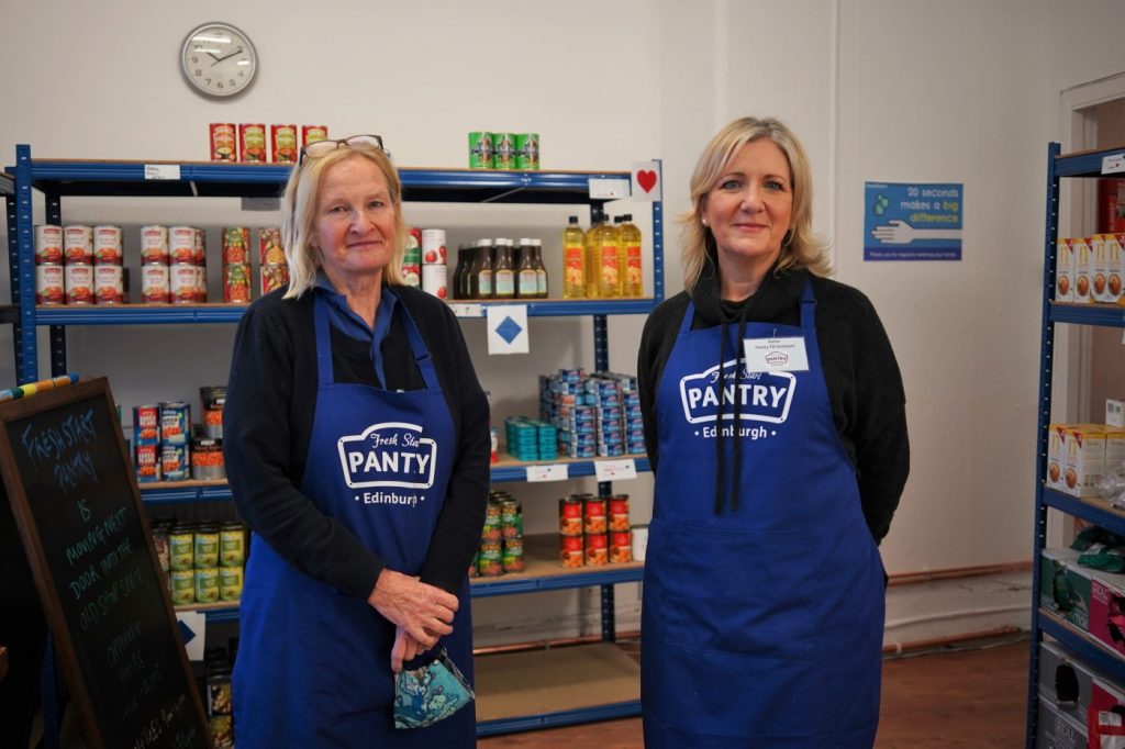 Volunteers Christine Hoy and Karen Paterson at the Fresh Start Your Local Pantry in Edinburgh