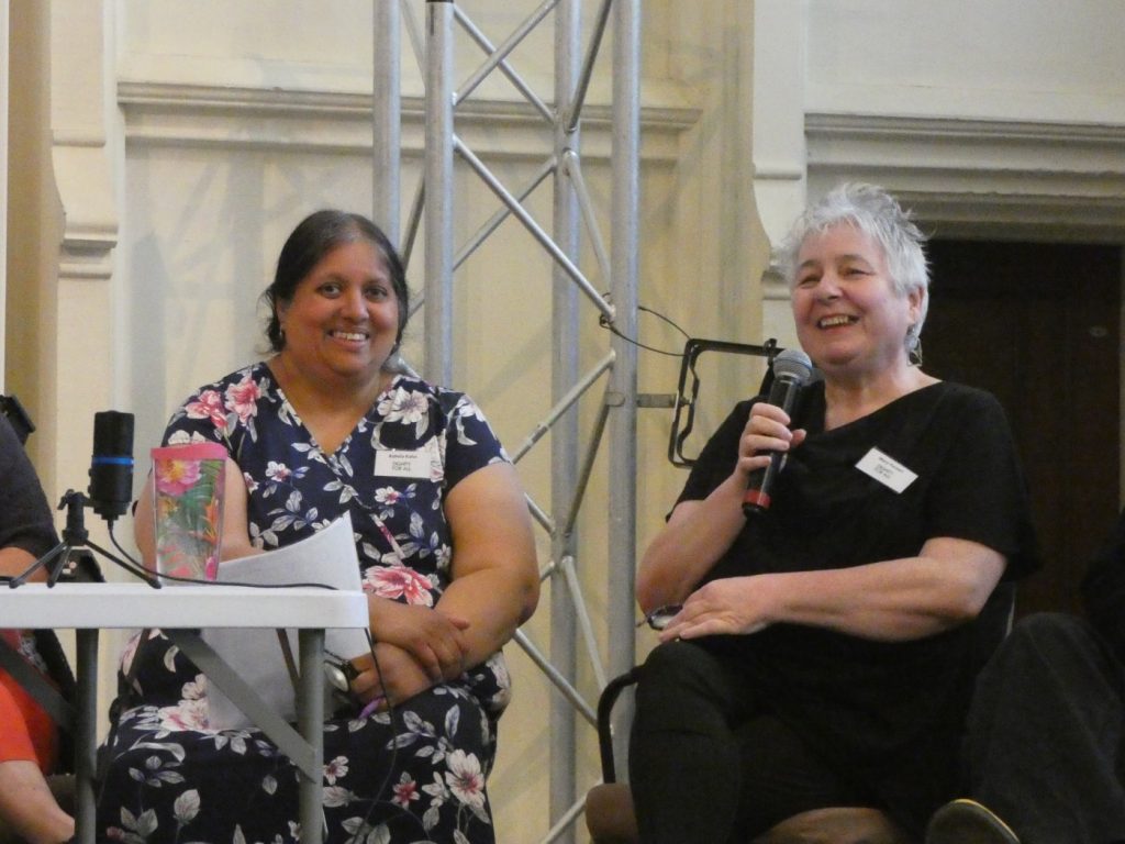 Rahela Khan (left) and Mary Passeri speak about dignity and food, at the Lynn from All The Small Things CIC speaks at the Dignity For All conference in Leeds in June 2023