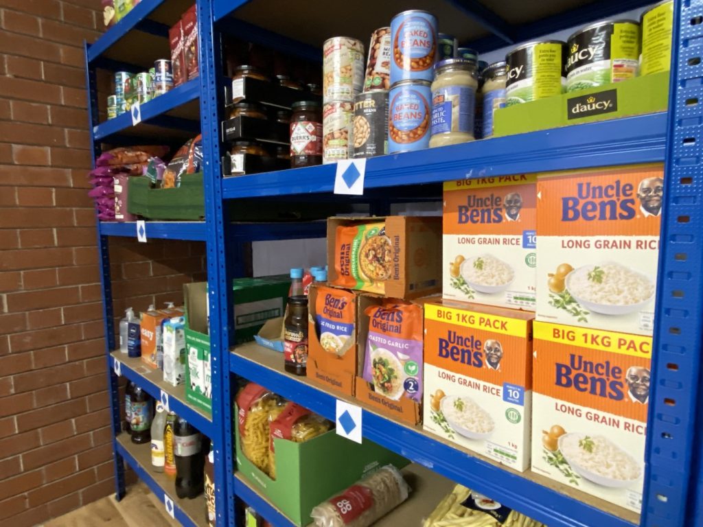 Pantry shelves, including rice, tins, pasta, cordials, tuna and more