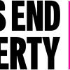 Let's End Poverty logo: text in black, with a pink triangle logo