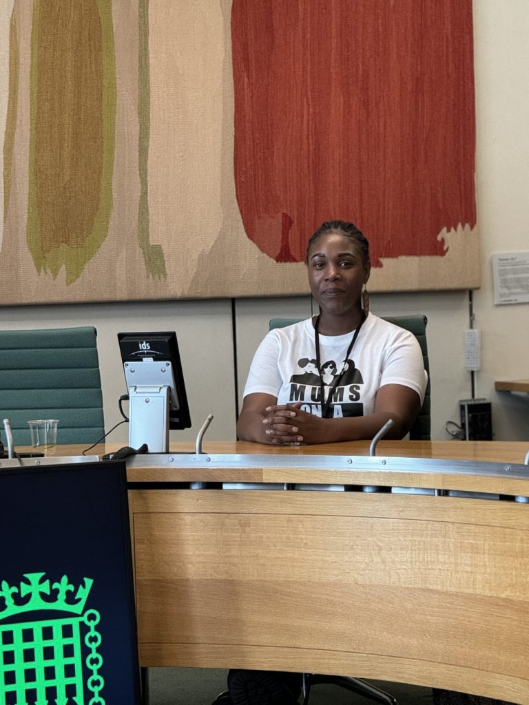 Ashleigh sitting in a Parliamentary committee room