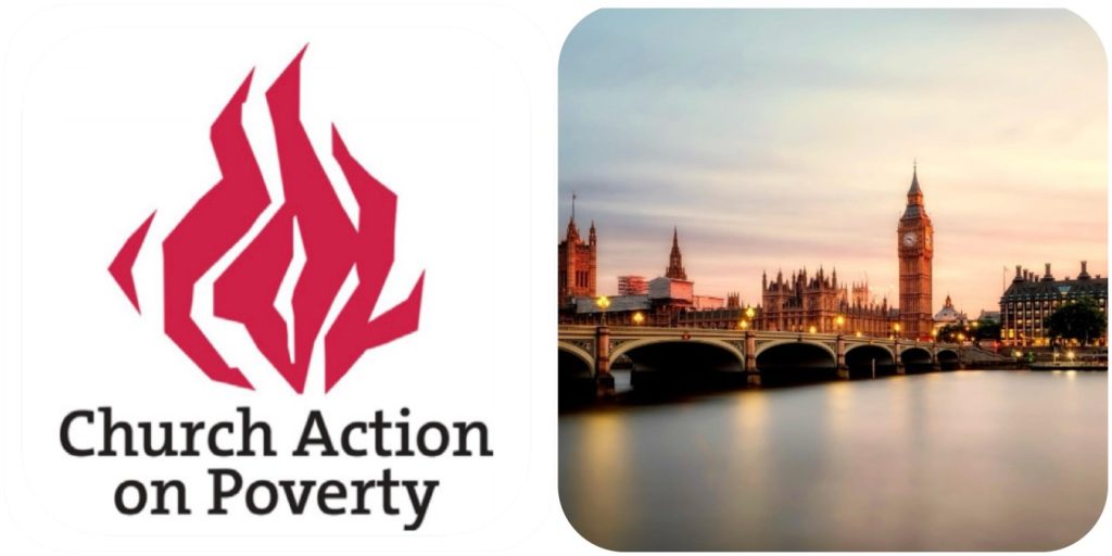 Church Action on Poverty's logo, alongside the Houses of Parliament