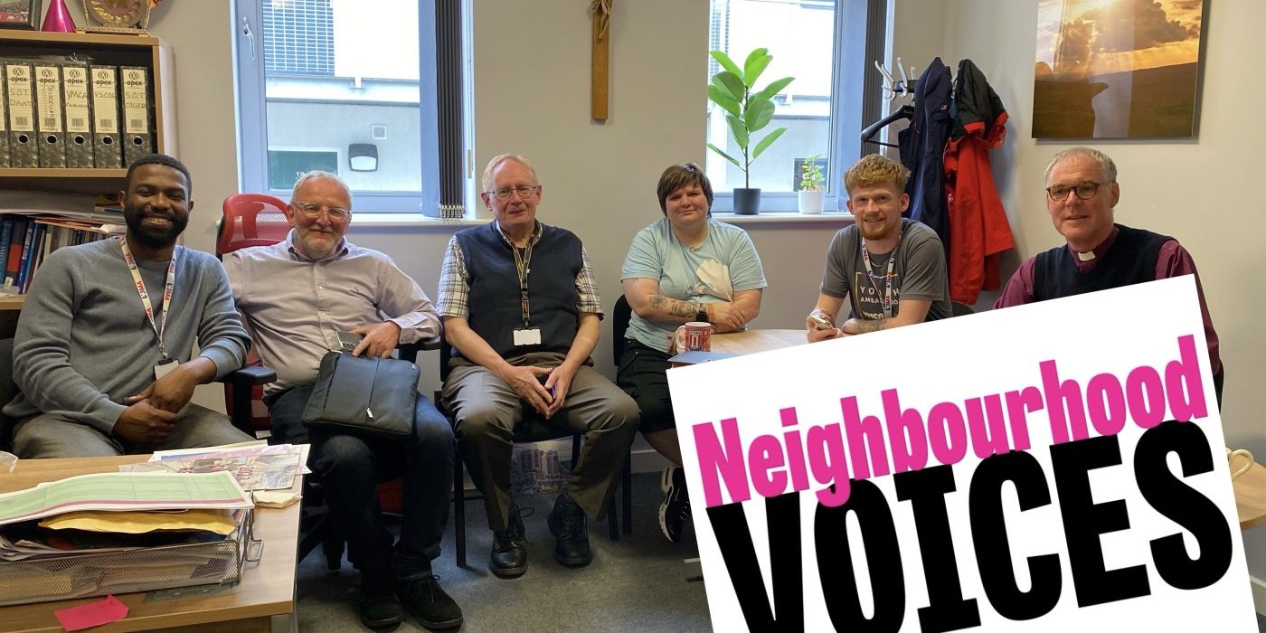 A posed group photo for the Neighbourhood Voices event at YMCA North Staffordshire in Stoke