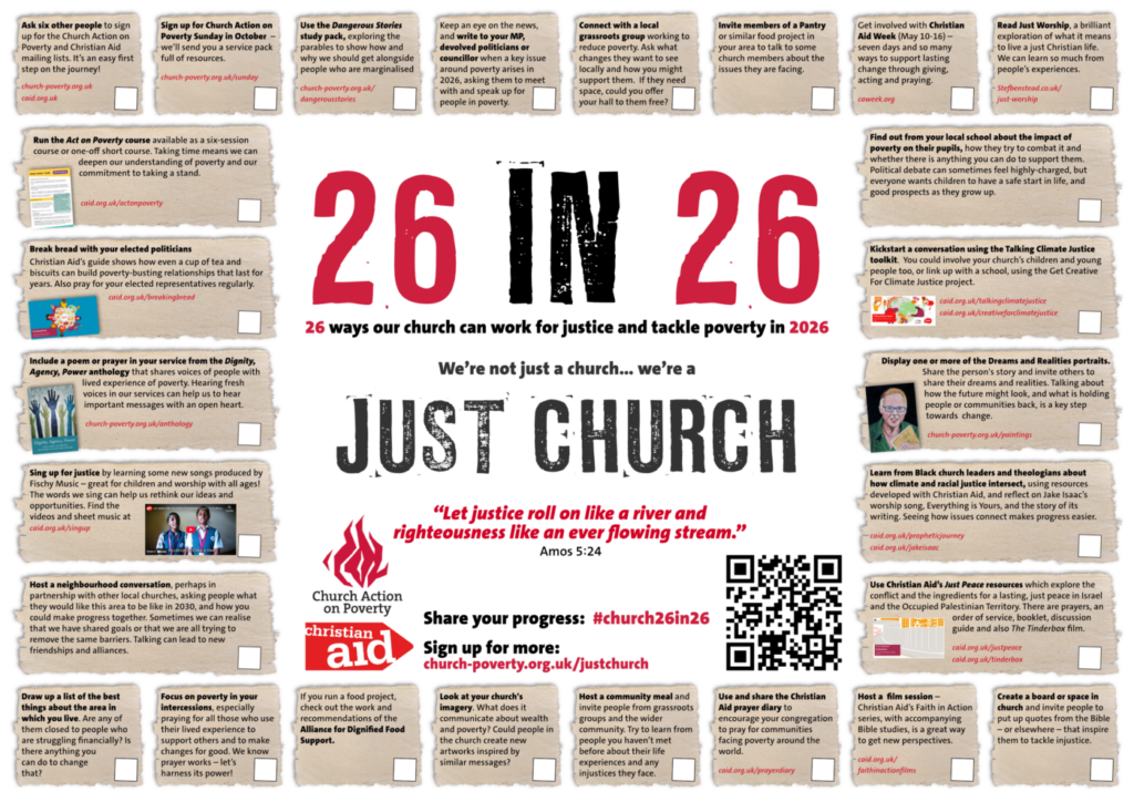 A poster reading "26 in 26", surrounded by 26 text boxes