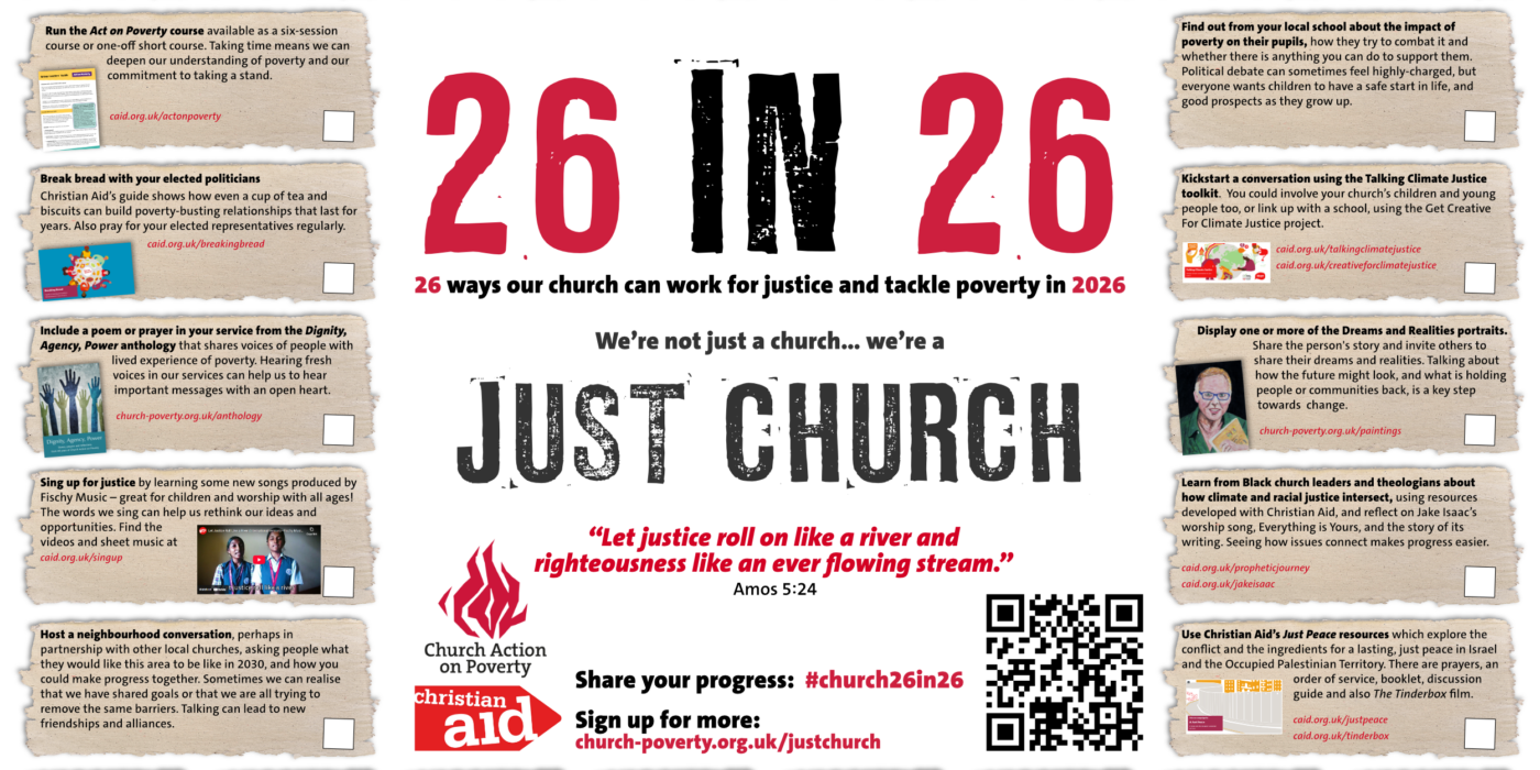 A poster reading "26 in 26", surrounded by 26 text boxes