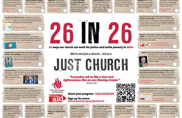 A poster reading "26 in 26", surrounded by 26 text boxes
