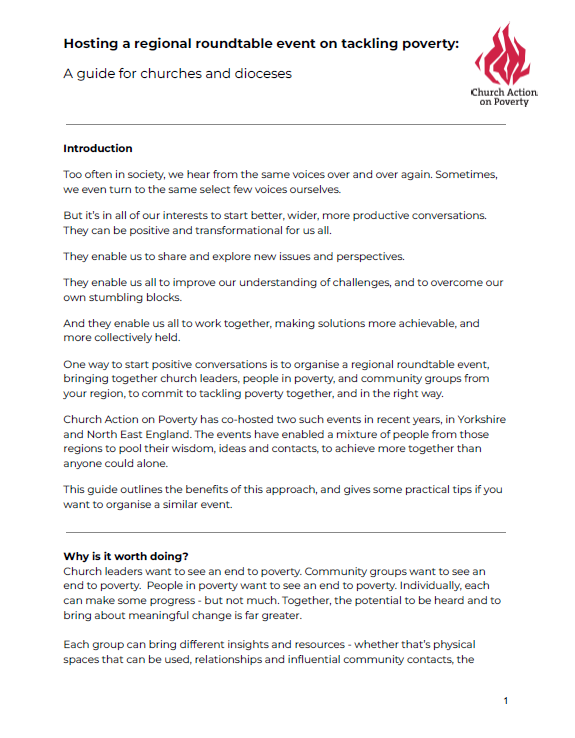 A picture of an A4 page of text, with the Church Action on Poverty logo in the top-right corner