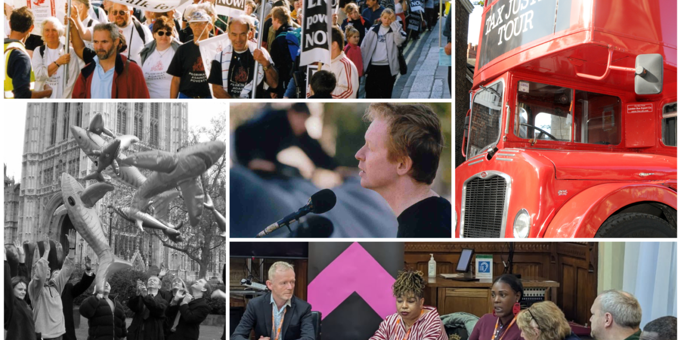 A collage of five photos of Church Action on Poverty events over the past 28 years
